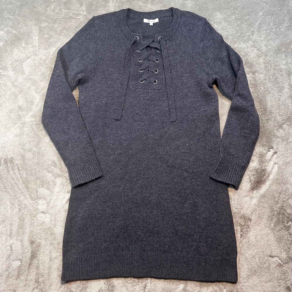 Madewell Merino Wool Lace Up Sweater Dress Gray Long Sleeve F5613 Womens Medium